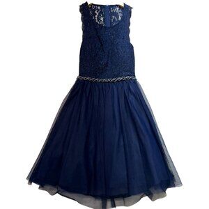 Sequin Hearts Women Open Back Padded Prom Formal Dress Sleeveless Sz 3 Navy Blue